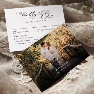 Elegant Modern Calligraphy Script Photo Wedding RSVP Card