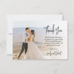 Elegant Modern Calligraphy Script Photo Wedding Thank You Card