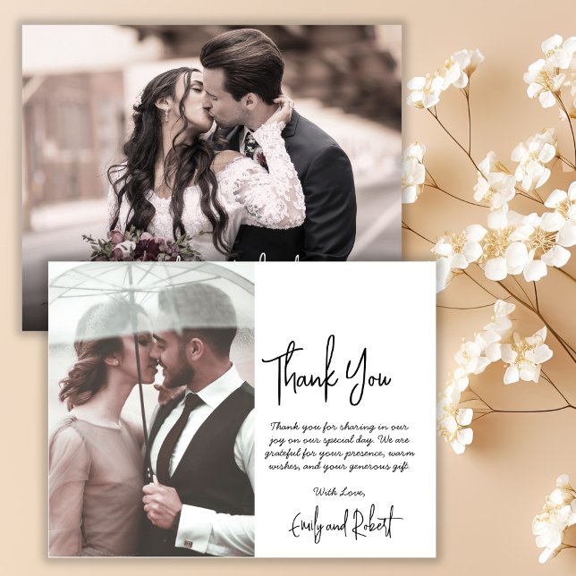 Elegant Modern Calligraphy Script Photo Wedding Thank You Card (Creator Uploaded)