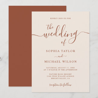 Elegant Modern Calligraphy Terracotta Wedding Invitation