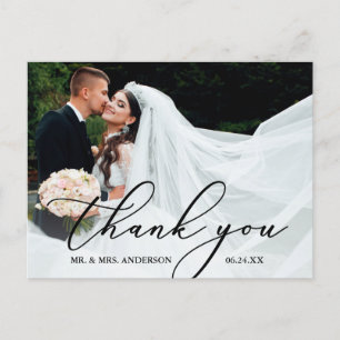 Elegant Modern Calligraphy Thank You Wedding Postcard