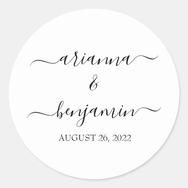 Elegant Modern Calligraphy Wedding Favour Classic Round Sticker (Front)
