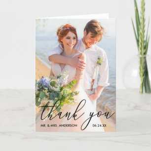Elegant Modern Calligraphy Wedding Photo Fold Thank You Card