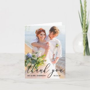 Elegant Modern Calligraphy Wedding Photo Note Thank You Card