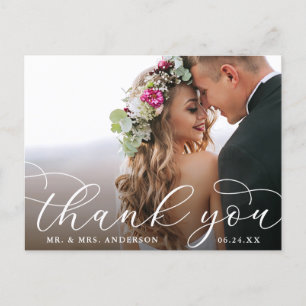 Elegant Modern Calligraphy Wedding Photo Thank You Postcard