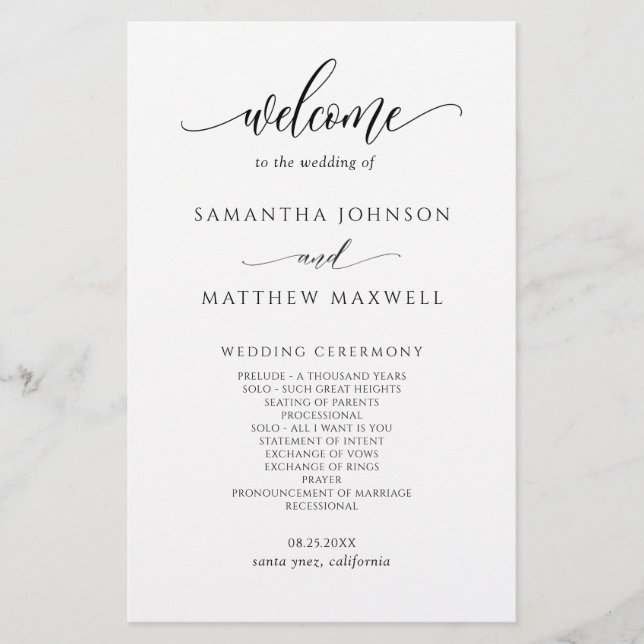 Elegant Modern Calligraphy Wedding Program (Front)