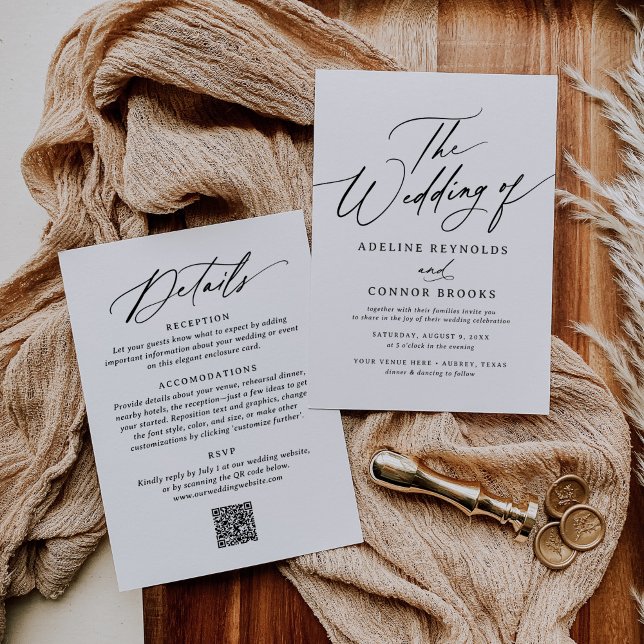Elegant Modern Calligraphy Wedding QR code Invitation (Creator Uploaded)