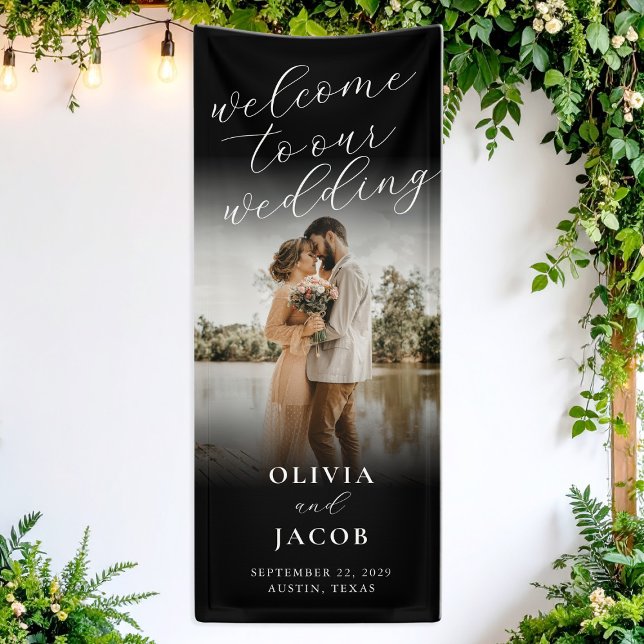 Elegant Modern Calligraphy Welcome Photo Wedding Banner (Creator Uploaded)