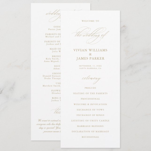 Elegant Modern Calligraphy White Wedding Program (Front/Back)