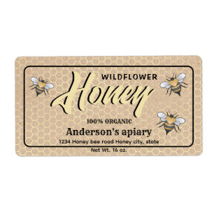 Elegant modern cardboard bees honey jar label