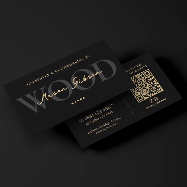 Elegant Modern Carpenter Woodworking Black Script Business Card (Elegant Modern Carpenter Woodworking Black Script Business Card
)