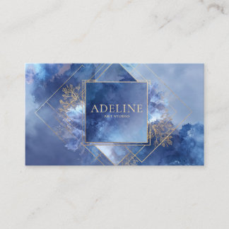 Elegant Modern Celestial Blue Gold Geometric Business Card