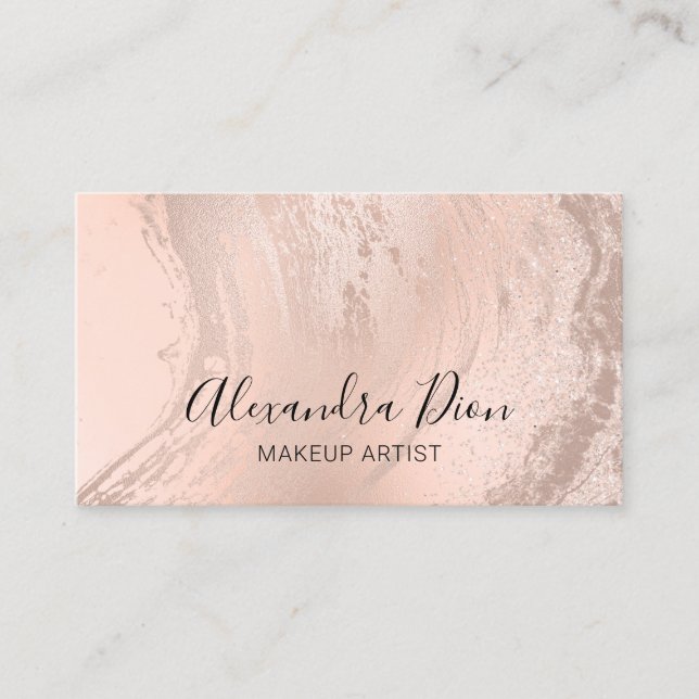 Elegant modern champagne glitter makeup artist business card (Front)