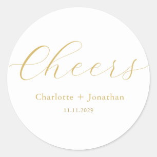 Elegant modern cheers script minimalist wedding classic round sticker
