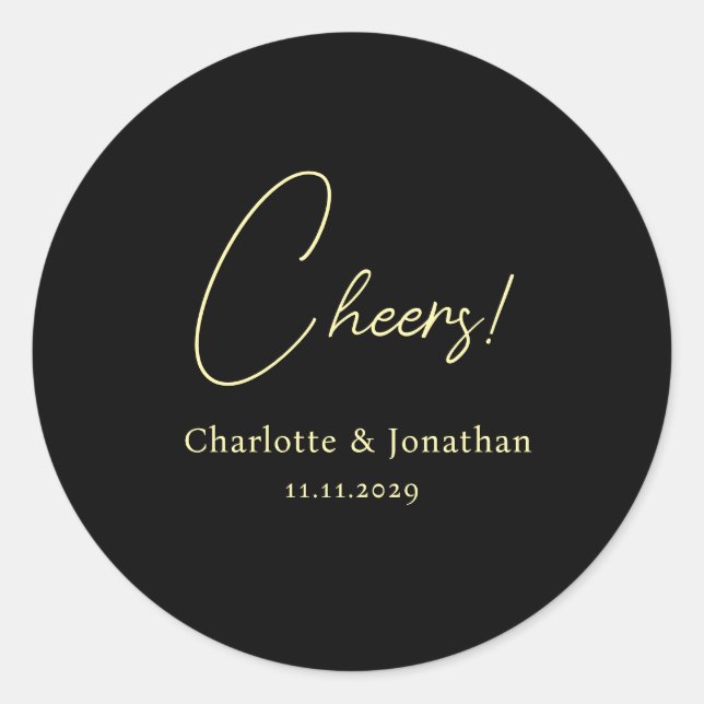 Elegant modern cheers script minimalist wedding classic round sticker (Front)