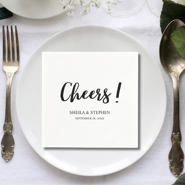 Elegant Modern Cheers Script Minimalist Wedding Napkin (Creator Uploaded)