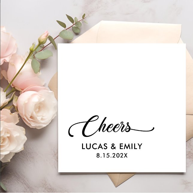 Elegant Modern Cheers Script Minimalist Wedding Napkin (Creator Uploaded)