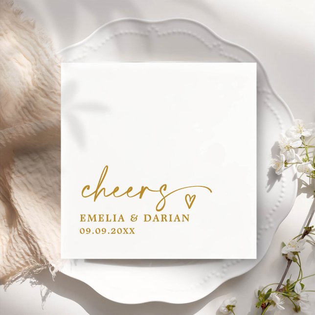 Elegant Modern Cheers Script Minimalist Wedding Napkin (Creator Uploaded)