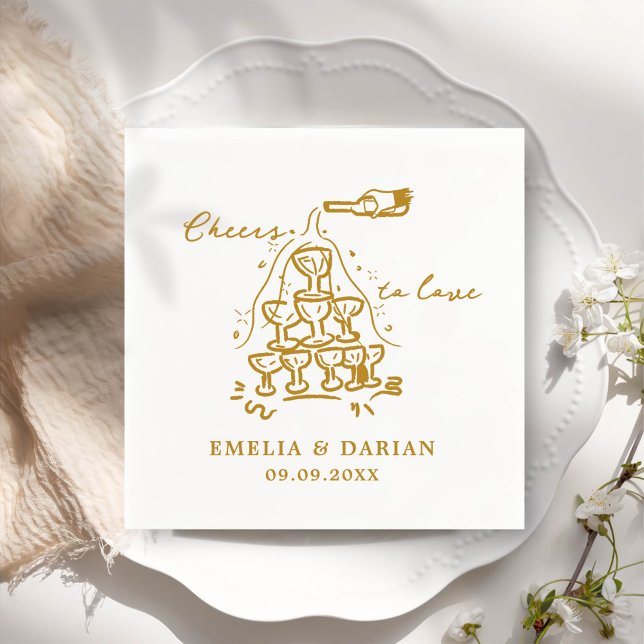 Elegant Modern Cheers to Love Minimalist Wedding Napkin (Creator Uploaded)