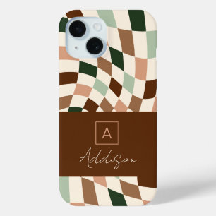 Elegant Modern Chequerboard Personalized Monogram iPhone 15 Case