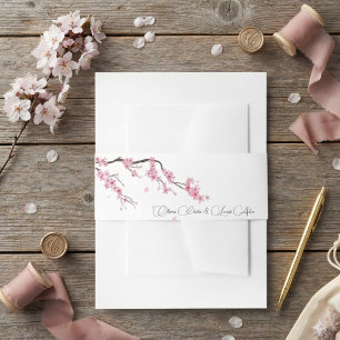Elegant Modern Cherry Blossom pink Wedding Invitation Belly Band