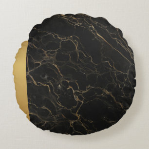 Elegant Modern Chic Black and Gold Marble Pattern  Round Pillow