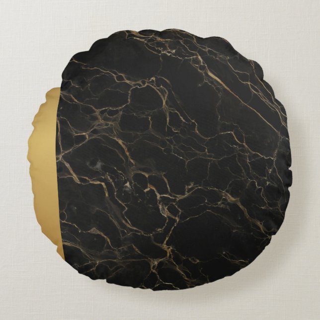 Elegant Modern Chic Black and Gold Marble Pattern  Round Pillow (Front)