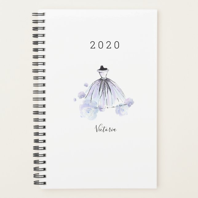 Elegant Modern Chic Blue Watercolor Planner (Front)