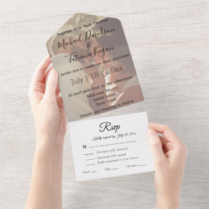 elegant modern chic calligraphy wedding  photo  all in one invitation