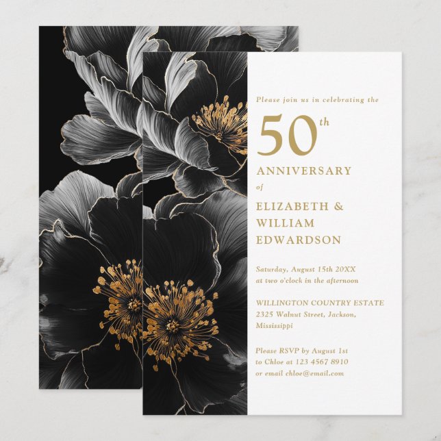 Elegant Modern Chic Floral 50th Anniversary Invitation (Front/Back)