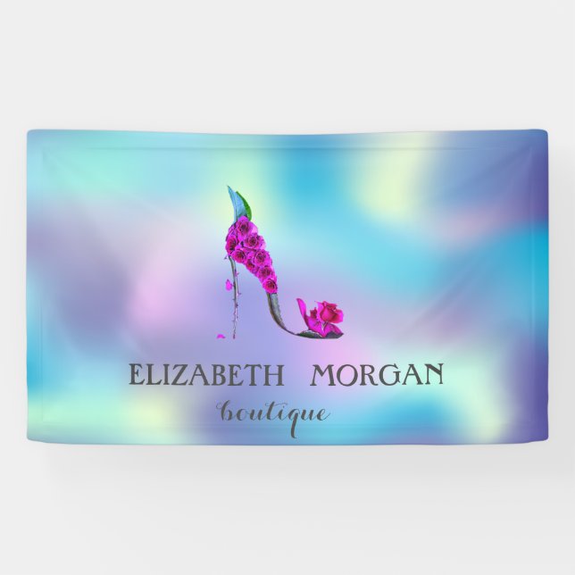 Elegant Modern Chic Flowers High Heel Holographic Banner (Horizontal)