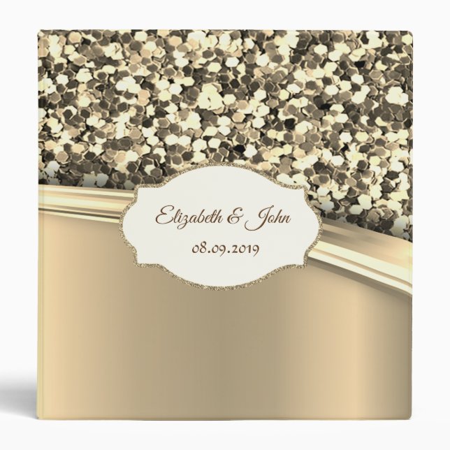 Elegant ,Modern  Chic Glitter  Faux Gold Frame Binder (Front)