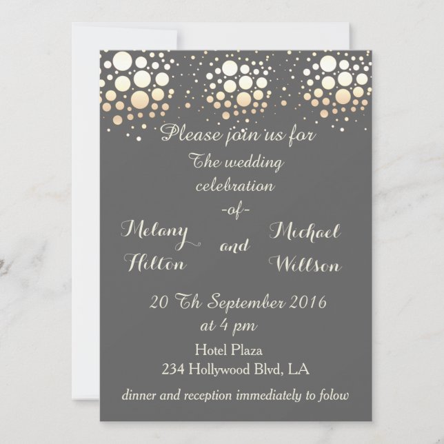 Elegant modern chic gold/bronze confetti wedding invitation (Front)