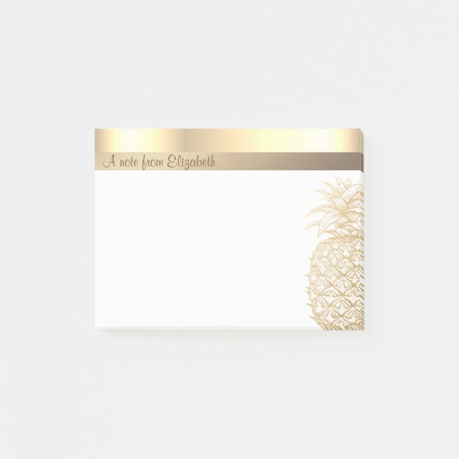 Elegant Modern Chic Gold Pineapple-  Personalized  Post-it Notes (Front)