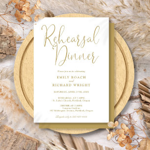 Elegant Modern Chic Gold Script Rehearsal Dinner Invitation