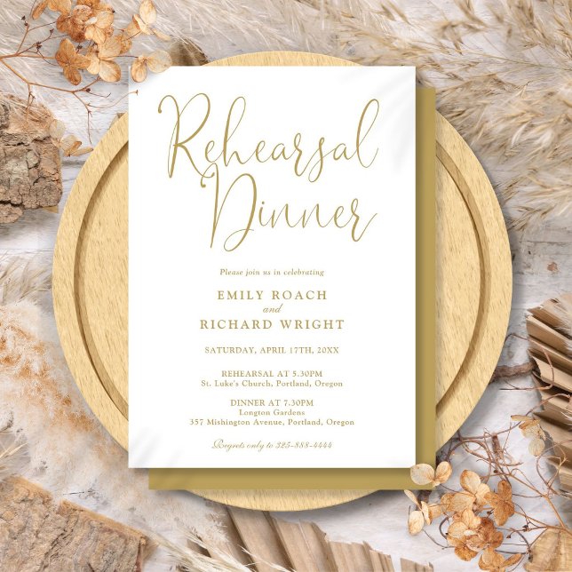 Elegant Modern Chic Gold Script  Rehearsal Dinner Invitation (Elegant Modern Chic Gold Script Rehearsal Dinner Invitation)