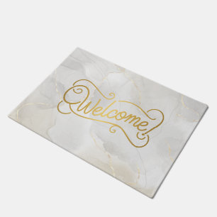 Elegant Modern Chic Gray White Gold Marble Welcome Doormat