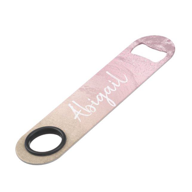 Elegant modern chic ombre rose gold glitter marble bar key (Front Angled)