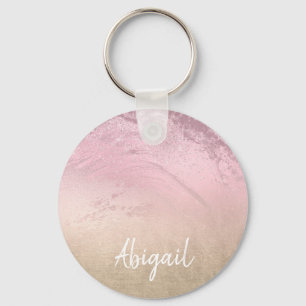 Elegant modern chic ombre rose gold glitter marble keychain