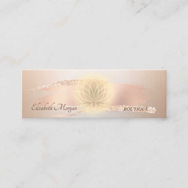 Elegant Modern,Chic Rose Gold Brush Stroke Lotus Mini Business Card (Front)
