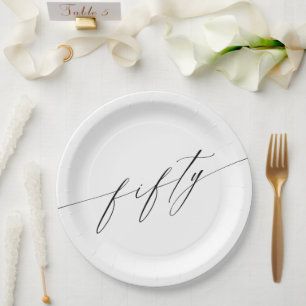 Elegant Modern Chic Script 50th Birthday Paper Plate