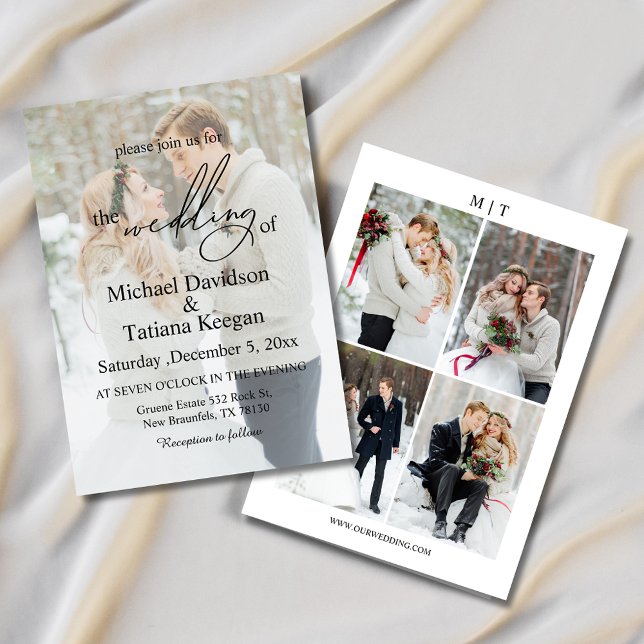 Elegant Modern Chic Script 5 Photo Wedding Invitation (Creator Uploaded)