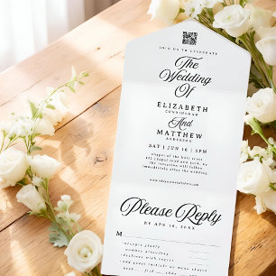 Elegant Modern Chic Simple QR Meal Option Wedding All In One Invitation