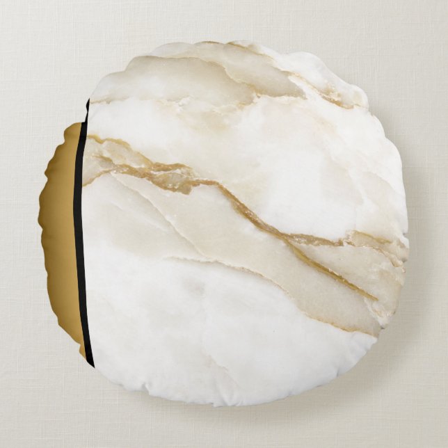 Elegant Modern Chic White Tan Gold Marble Pattern  Round Pillow (Front)