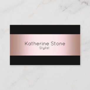 Elegant modern chick rose gold & black strip business card