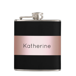 Elegant modern chick rose gold & black strip hip flask