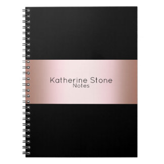 Elegant modern chick rose gold & black strip notebook