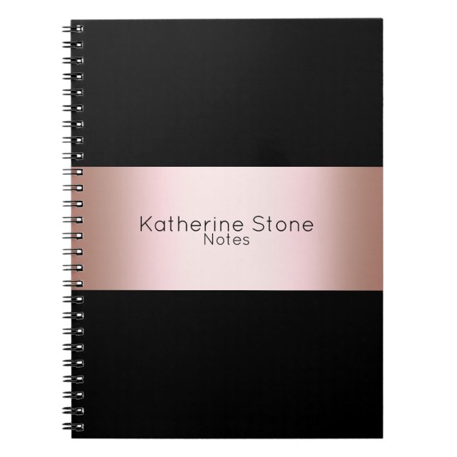 Elegant modern chick rose gold & black strip notebook (Front)