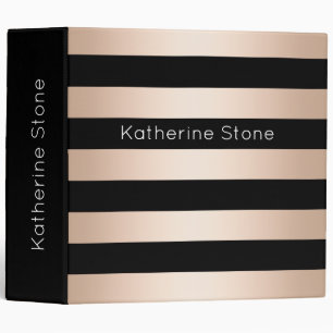 Elegant modern chick rose gold black striped binder