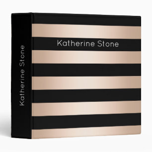 Elegant modern chick rose gold black striped binder
